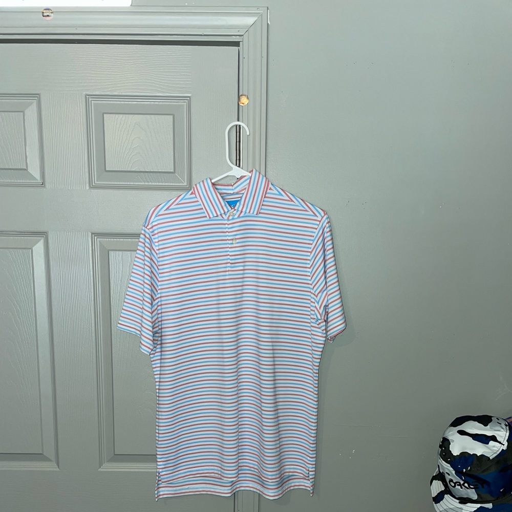 Fairway&green golf polo white with red and blue stripes small